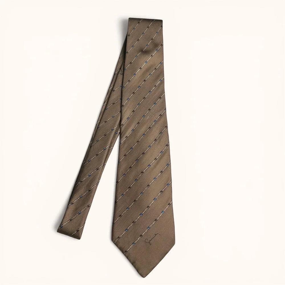 Givenchy Gentlemen Paris‎ Silk Tie Bronze Brown Striped Chain Link Mens Necktie